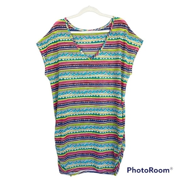 Anne Cole Colorful Tribal Stripe Print Mesh Tunic‎ Swim Cover Up - Picture 1 of 6
